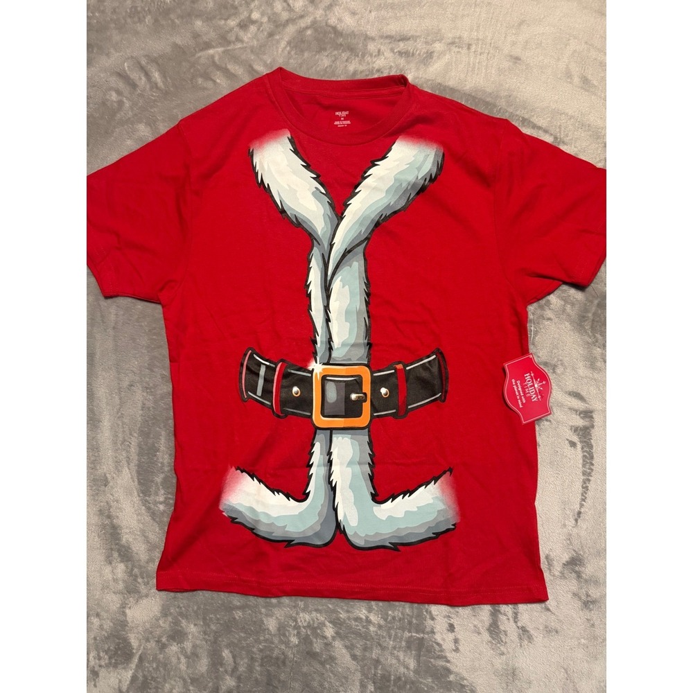 Holiday Time T-Shirt Mens M Red Santa Suit Graphic Short Sleeve Christmas Funny